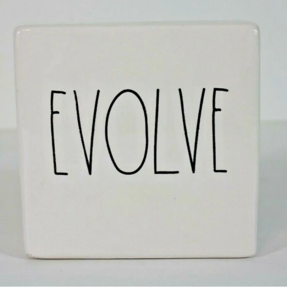 Rae Dunn THINK EVOLVE Ceramic Word Block Desk Decor